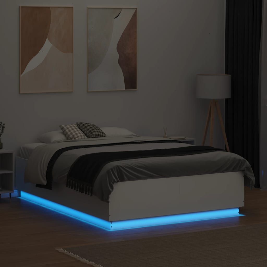 Bed Frame with LED without Mattress White 135x190 cm Double