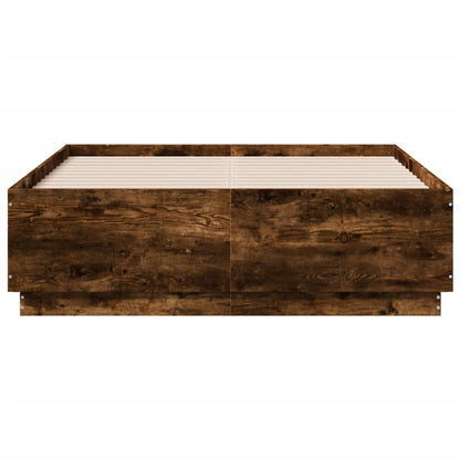 Bed Frame with LED without Mattress Smoked Oak 135x190 cm Double