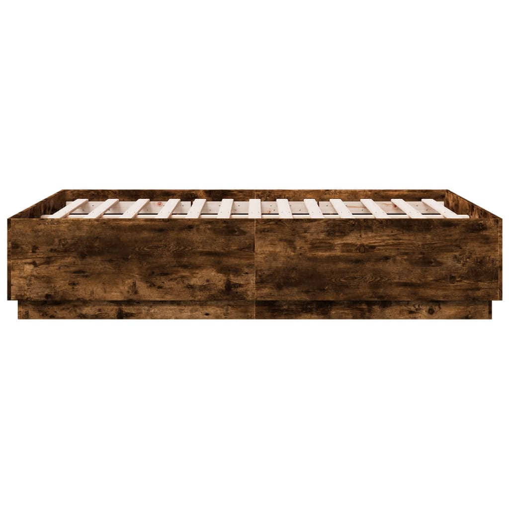 Bed Frame with LED without Mattress Smoked Oak 135x190 cm Double