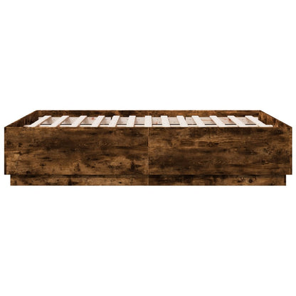 Bed Frame with LED without Mattress Smoked Oak 135x190 cm Double