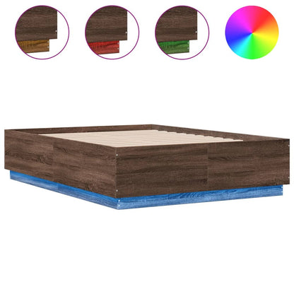 Bed Frame with LED without Mattress Brown Oak 135x190 cm Double