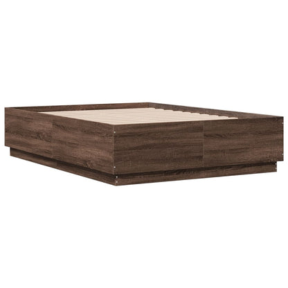 Bed Frame with LED without Mattress Brown Oak 135x190 cm Double