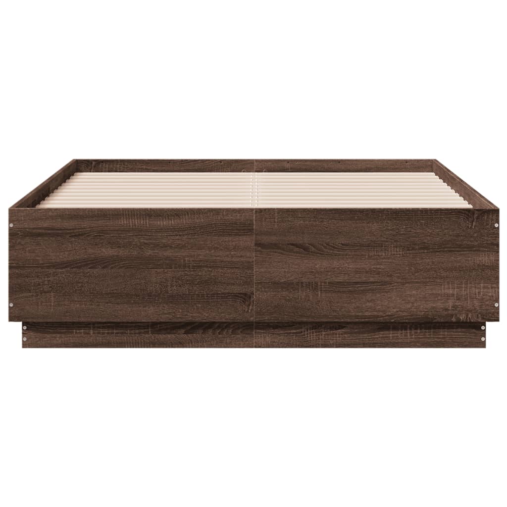 Bed Frame with LED without Mattress Brown Oak 135x190 cm Double