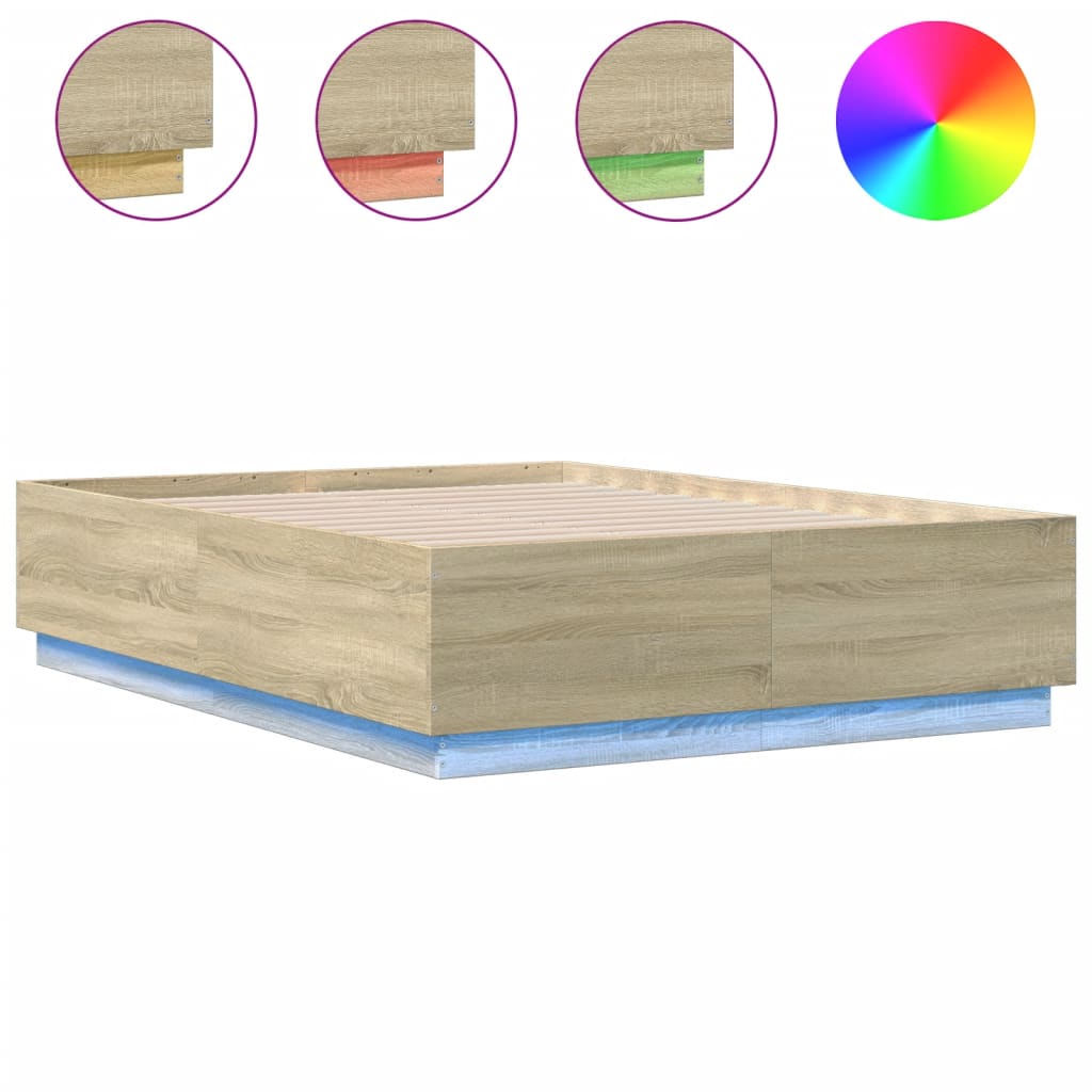 Bed Frame with LED without Mattress Sonoma Oak 120x190 cm Small Double