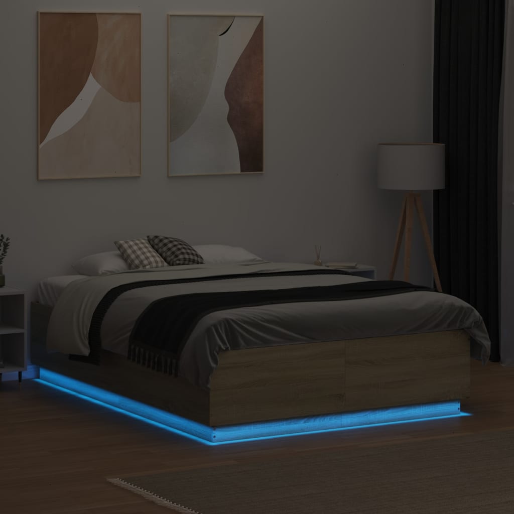 Bed Frame with LED without Mattress Sonoma Oak 120x190 cm Small Double