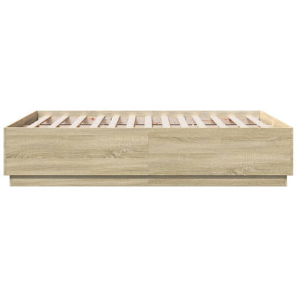 Bed Frame with LED without Mattress Sonoma Oak 120x190 cm Small Double