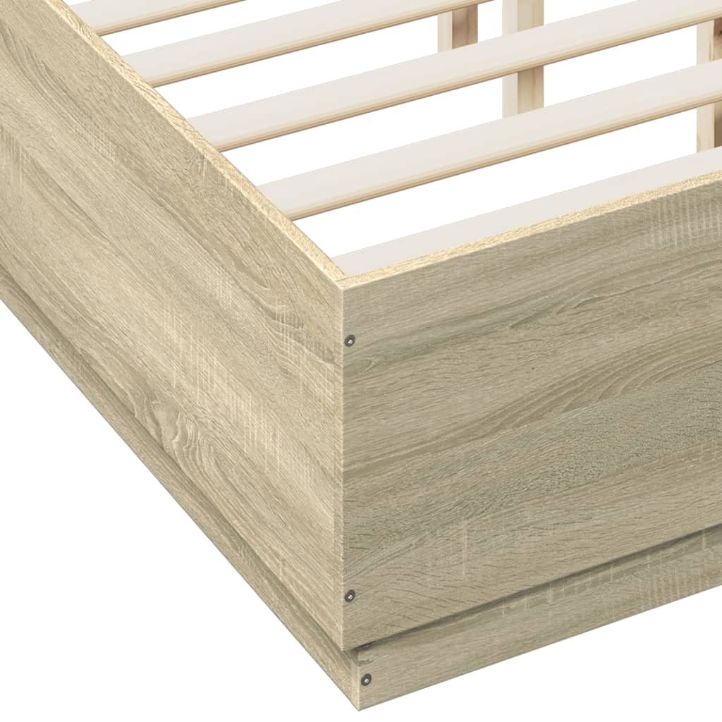 Bed Frame with LED without Mattress Sonoma Oak 120x190 cm Small Double