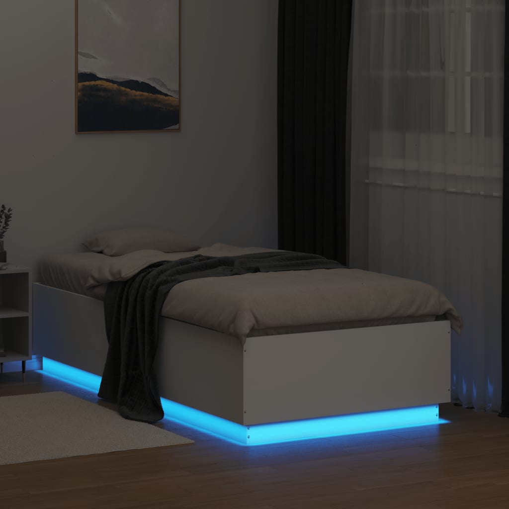 Bed Frame with LED without Mattress White 90x190 cm Single