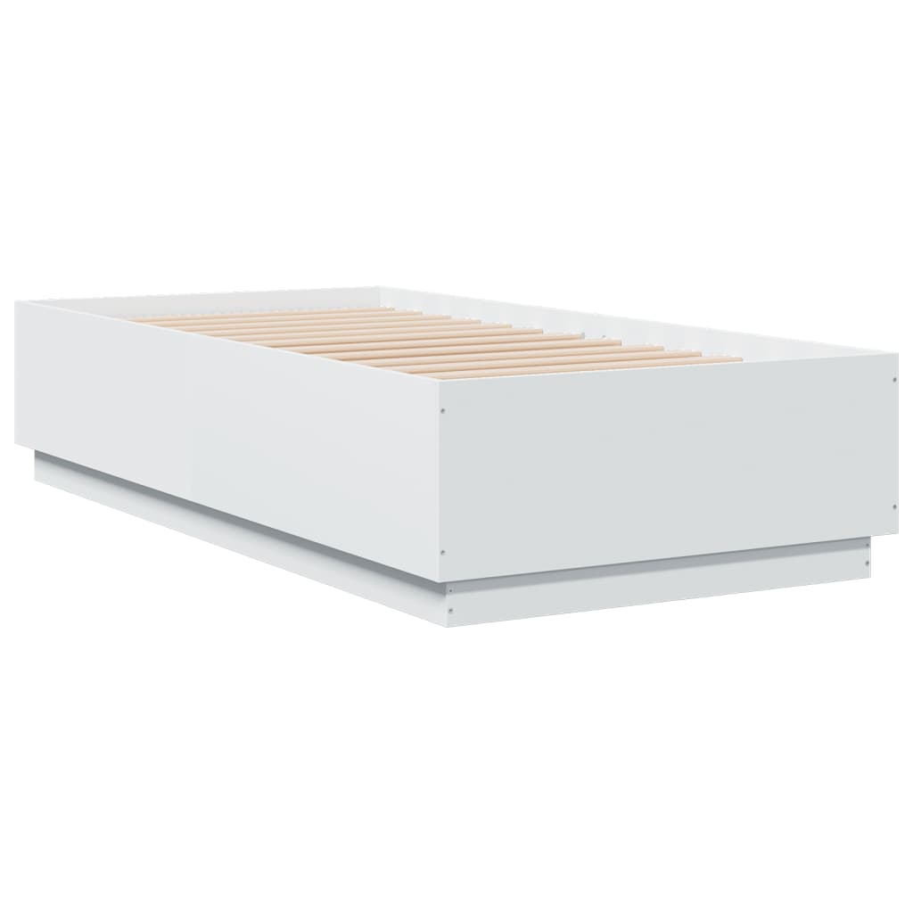 Bed Frame with LED without Mattress White 90x190 cm Single