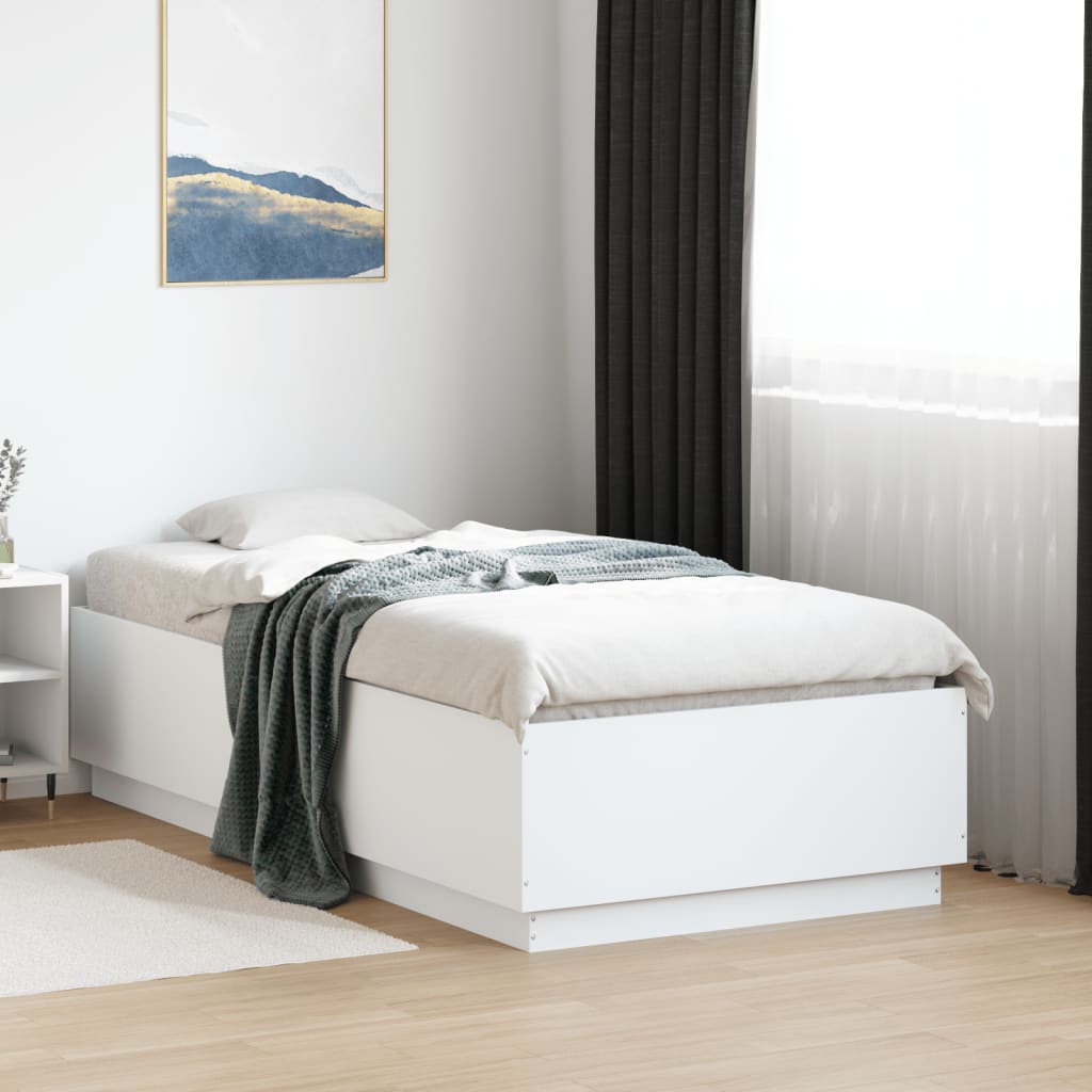 Bed Frame with LED without Mattress White 90x190 cm Single