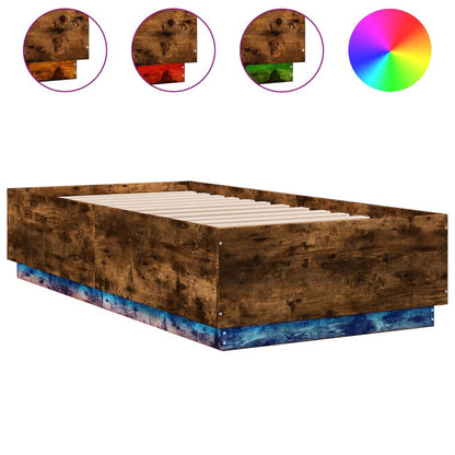 Bed Frame with LED without Mattress Smoked Oak 90x190 cm Single