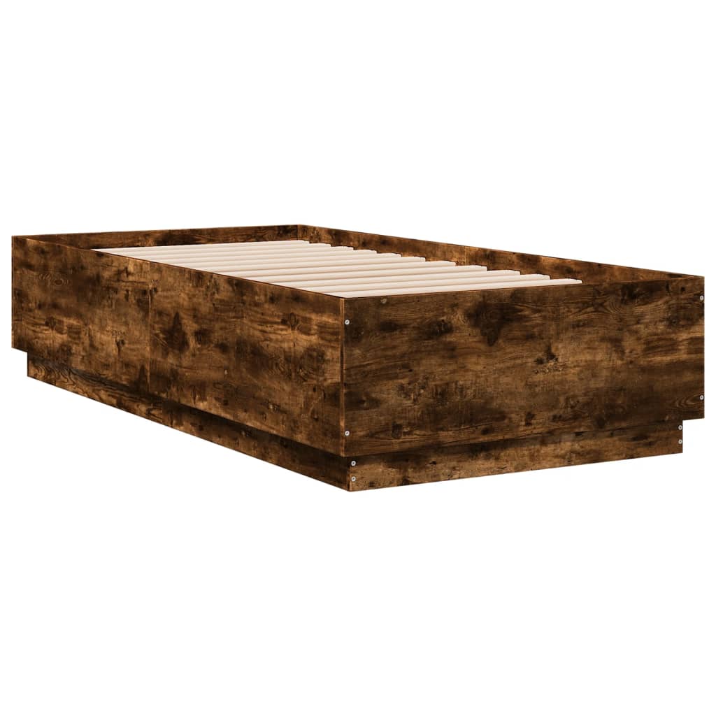 Bed Frame with LED without Mattress Smoked Oak 90x190 cm Single