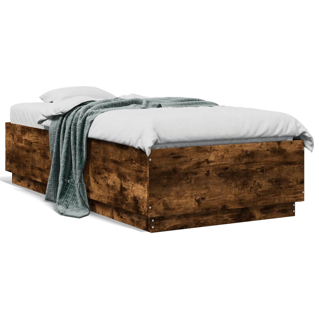 Bed Frame with LED without Mattress Smoked Oak 90x190 cm Single