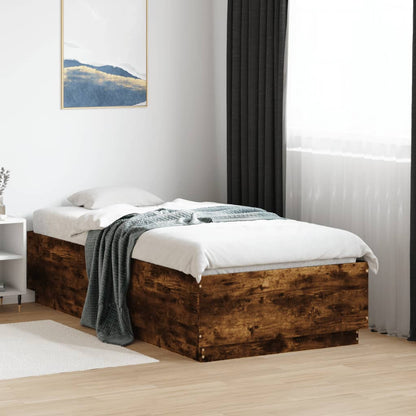 Bed Frame with LED without Mattress Smoked Oak 90x190 cm Single