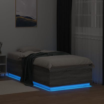 Bed Frame with LED without Mattress Grey Sonoma 90x190 cm Single
