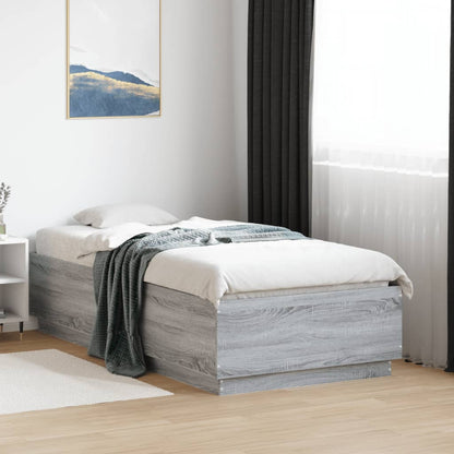 Bed Frame with LED without Mattress Grey Sonoma 90x190 cm Single