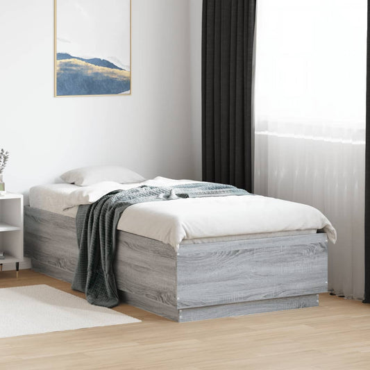 Bed Frame with LED without Mattress Grey Sonoma 90x190 cm Single