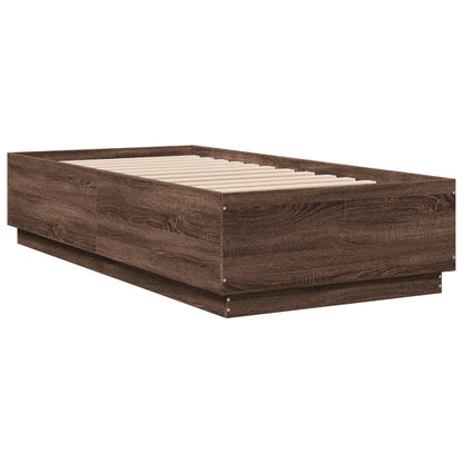 Bed Frame with LED without Mattress Brown Oak 75x190 cm Small Single