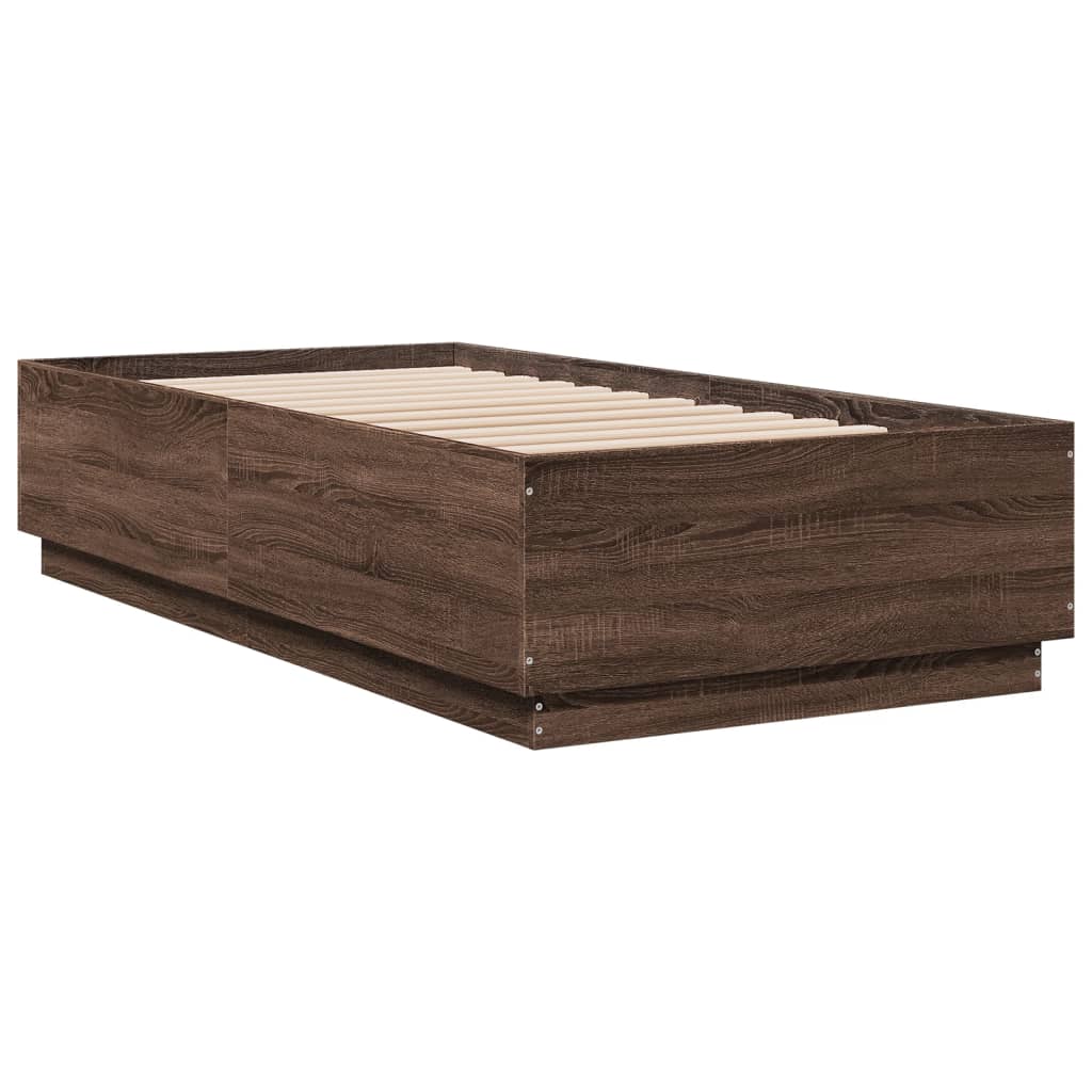 Bed Frame with LED without Mattress Brown Oak 75x190 cm Small Single