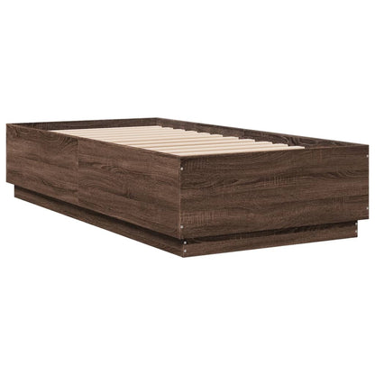 Bed Frame with LED without Mattress Brown Oak 75x190 cm Small Single
