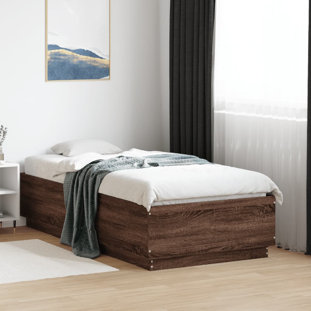 Bed Frame with LED without Mattress Brown Oak 75x190 cm Small Single