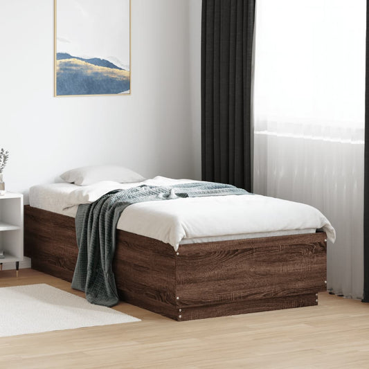 Bed Frame with LED without Mattress Brown Oak 75x190 cm Small Single