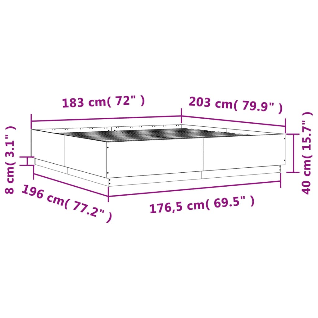Bed Frame without Mattress Black 180x200 cm Super King