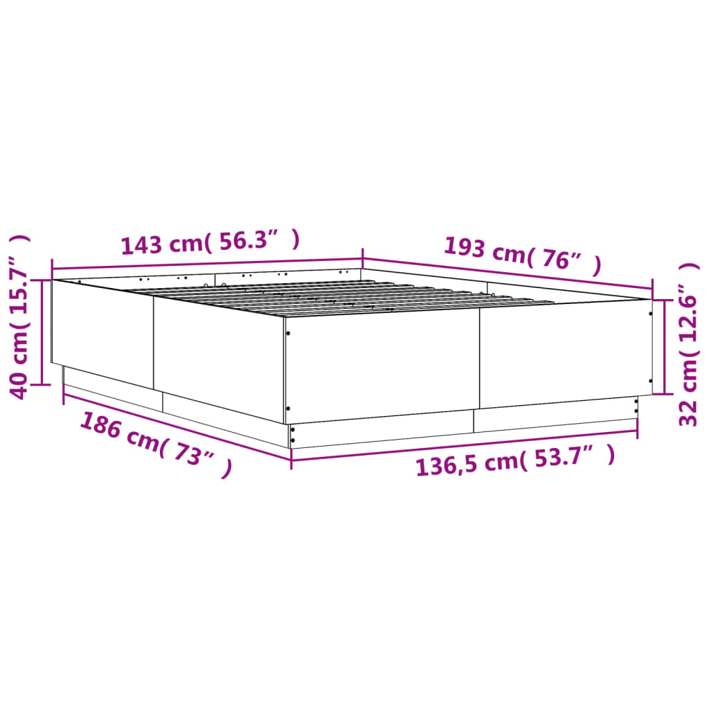 Bed Frame without Mattress Grey Sonoma 140x190 cm