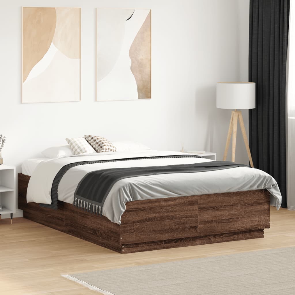 Bed Frame without Mattress Brown Oak 140x190 cm