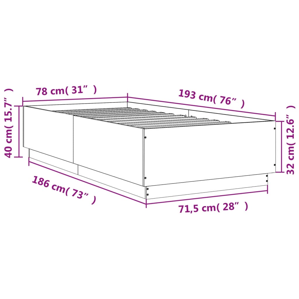 Bed Frame without Mattress Concrete Grey 75x190 cm Small Single