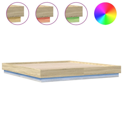 Bed Frame with LED without Mattress Sonoma Oak 200x200 cm