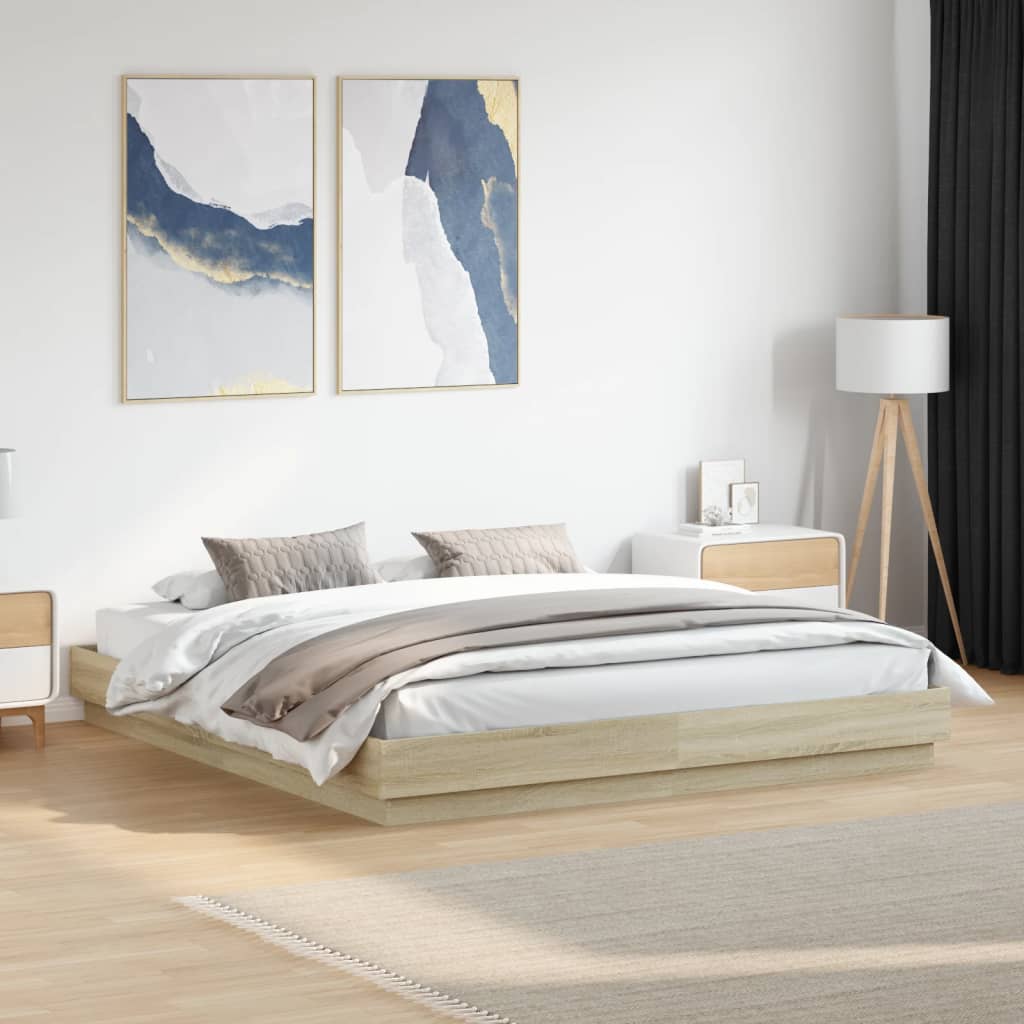 Bed Frame with LED without Mattress Sonoma Oak 200x200 cm