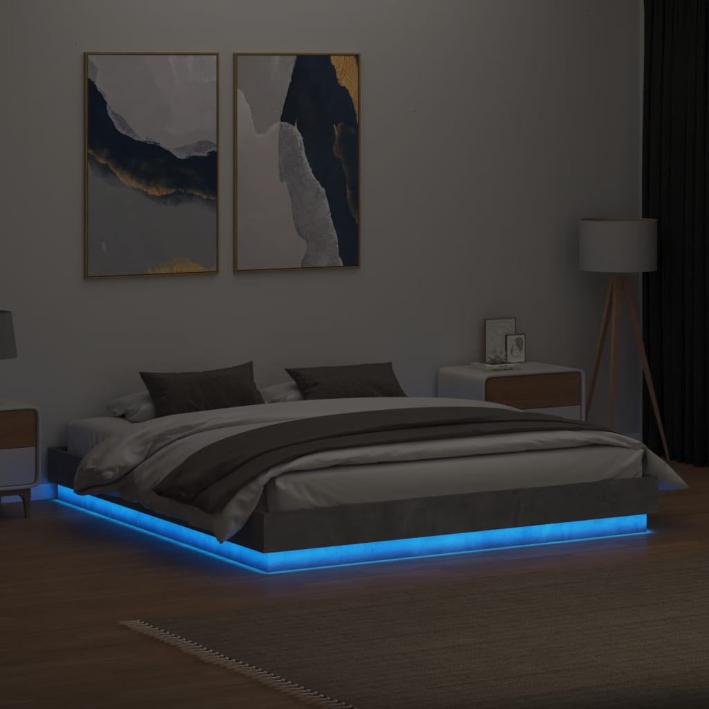 Bed Frame with LED without Mattress Concrete Grey 200x200 cm