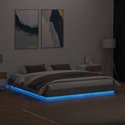 Bed Frame with LED without Mattress Concrete Grey 200x200 cm