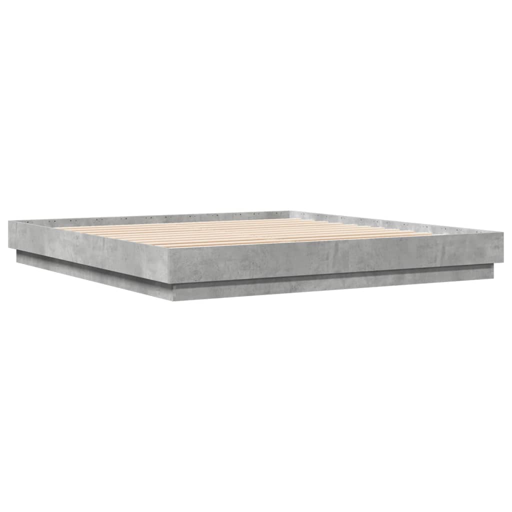 Bed Frame with LED without Mattress Concrete Grey 200x200 cm