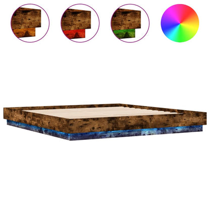 Bed Frame with LED without Mattress Smoked Oak 200x200 cm