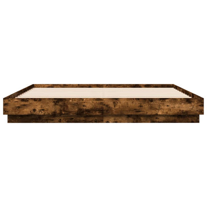Bed Frame with LED without Mattress Smoked Oak 200x200 cm