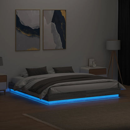Bed Frame with LED without Mattress Grey Sonoma 200x200 cm