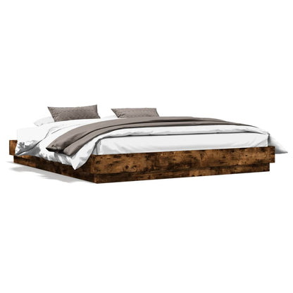 Bed Frame with LED without Mattress Smoked Oak 180x200 cm Super King