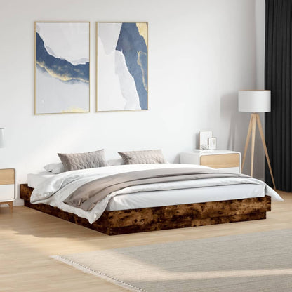 Bed Frame with LED without Mattress Smoked Oak 180x200 cm Super King