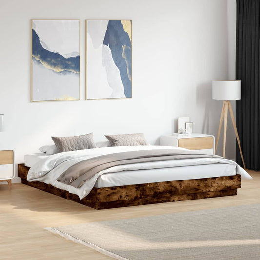 Bed Frame with LED without Mattress Smoked Oak 180x200 cm Super King