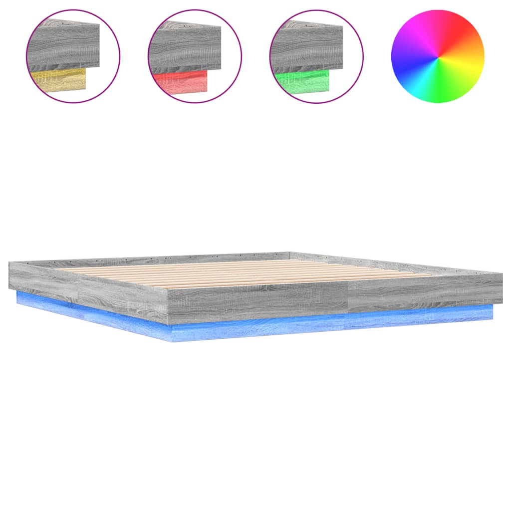Bed Frame with LED without Mattress Grey Sonoma 180x200 cm Super King