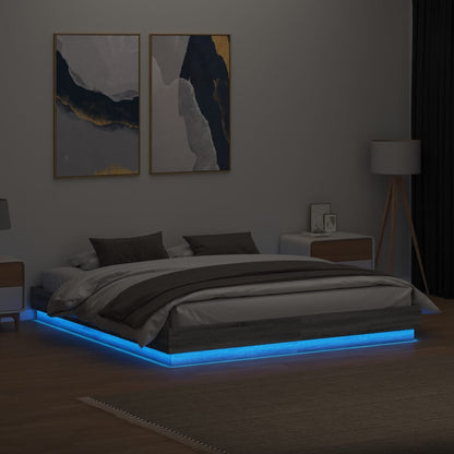 Bed Frame with LED without Mattress Grey Sonoma 180x200 cm Super King