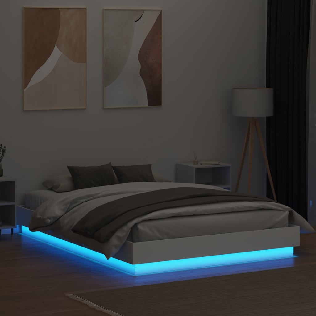 Bed Frame with LED without Mattress White 160x200 cm