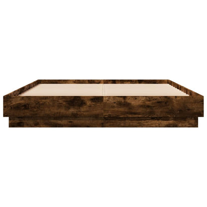 Bed Frame with LED without Mattress Smoked Oak 160x200 cm