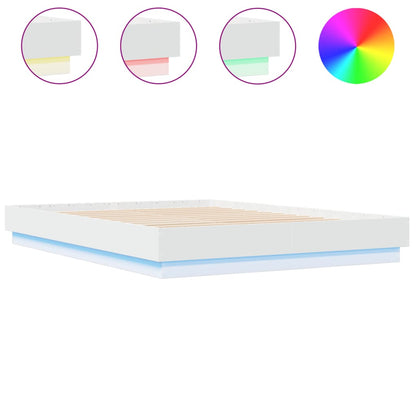 Bed Frame with LED without Mattress White 150x200 cm King Size