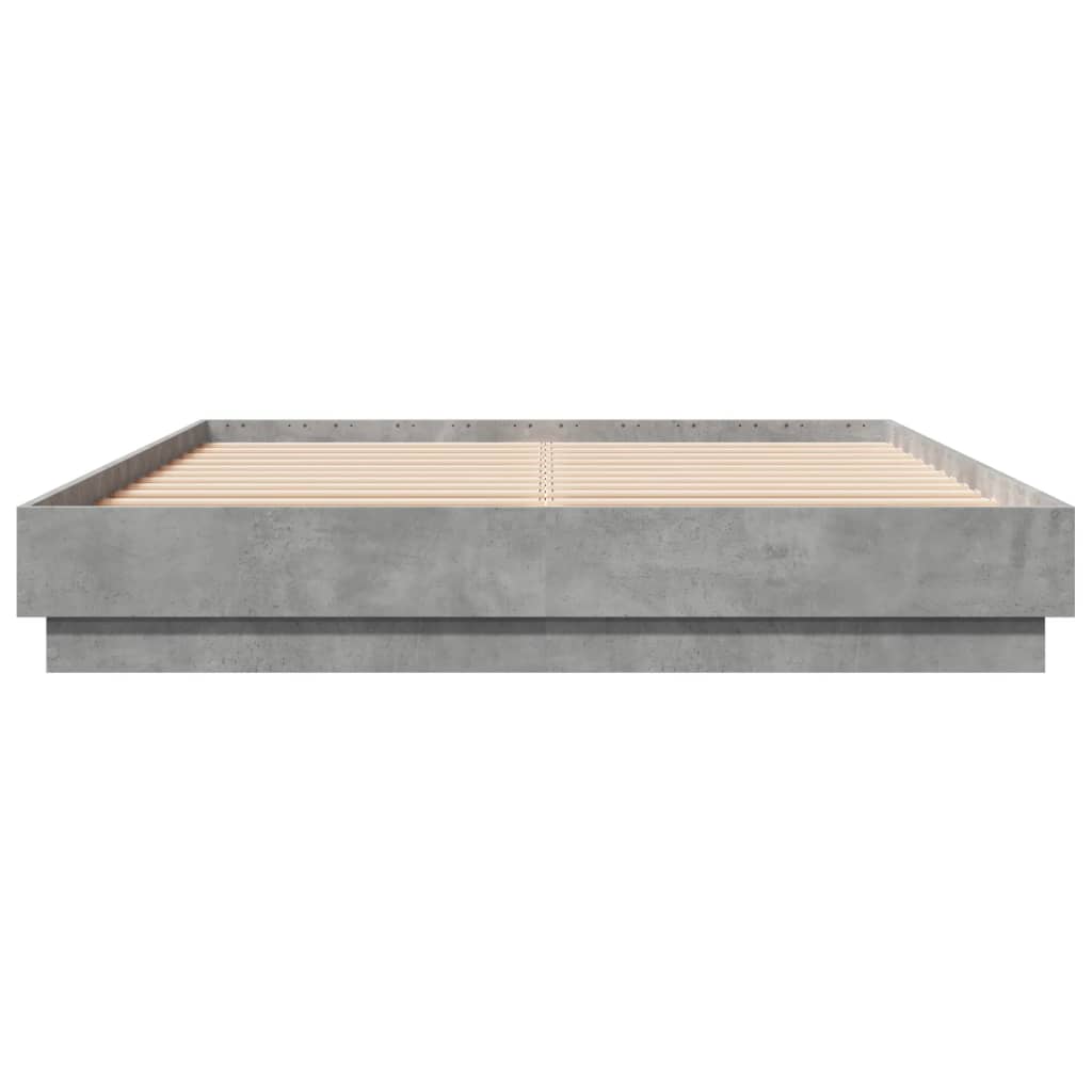 Bed Frame with LED without Mattress Concrete Grey 150x200 cm King Size