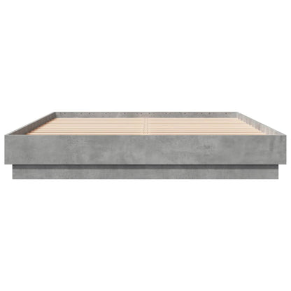 Bed Frame with LED without Mattress Concrete Grey 150x200 cm King Size