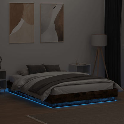 Bed Frame with LED without Mattress Smoked Oak 150x200 cm King Size
