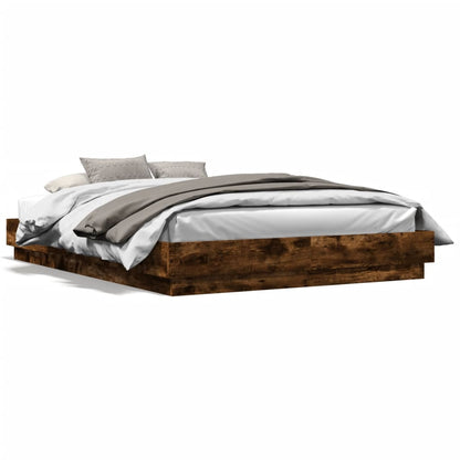 Bed Frame with LED without Mattress Smoked Oak 150x200 cm King Size